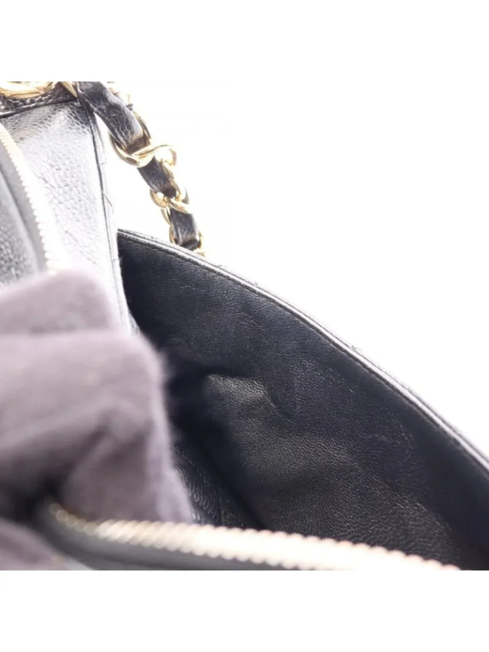 Chanel Shoulder Bag Quilted Black Caviar Leather Chain